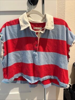 We The Free Red & Light Blue Striped Polo Tee